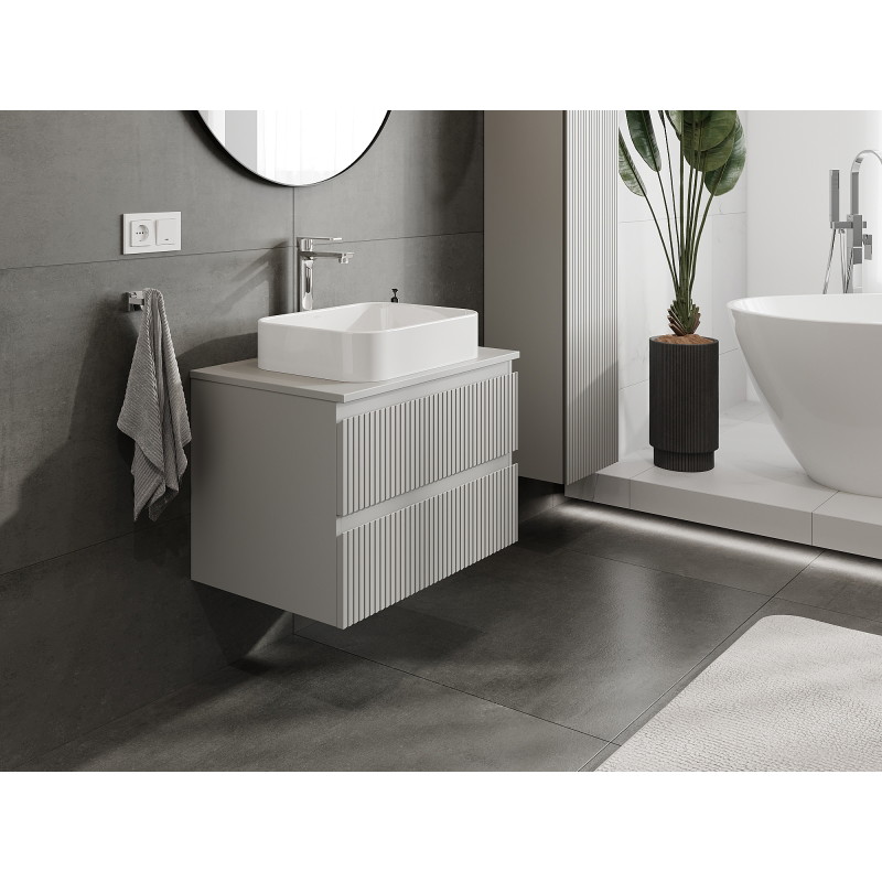 Mexen Rivel bathroom cabinet under sink 70 cm, 2 drawers, ribbed, matte grey - 91A20-07047-2-BFF62