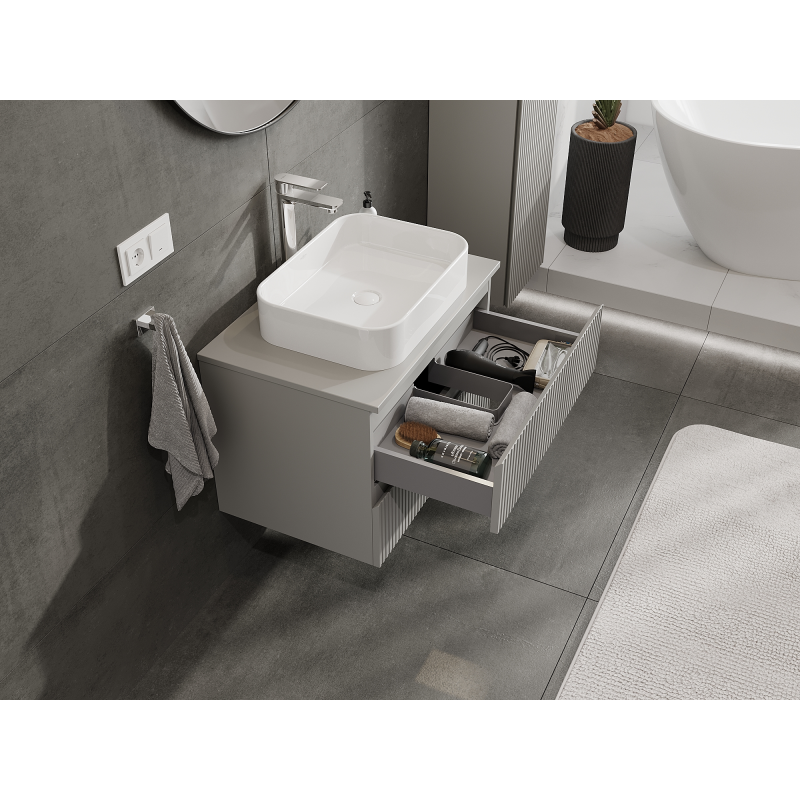 Mexen Rivel kylpyhuonekaappi pesualtaan alle 70 cm, 2 laatikkoa, uurrettu, harmaa matta - 91A20-07047-2-BFF62
