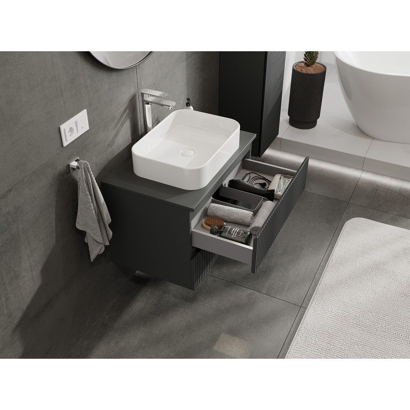 Mexen Rivel ormarić za kupaonicu ispod umivaonika 70 cm, 2 ladice, rebrasto, grafit mat - 91A20-07047-2-BFF66