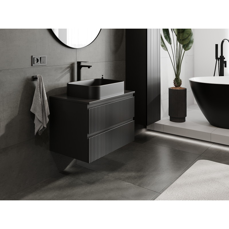 Mexen Rivel vannitoakapp kraanikausi alla 70 cm, 2 sahtlit, sooneline, must matt - 91A20-07047-2-BFF71