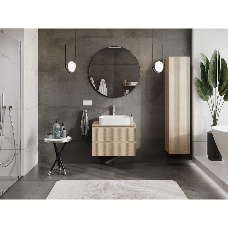 Mexen Rivel meuble de salle de bains sous lavabo 70 cm, 2 tiroirs, rainuré, chêne - 91A20-07047-2-BFF81