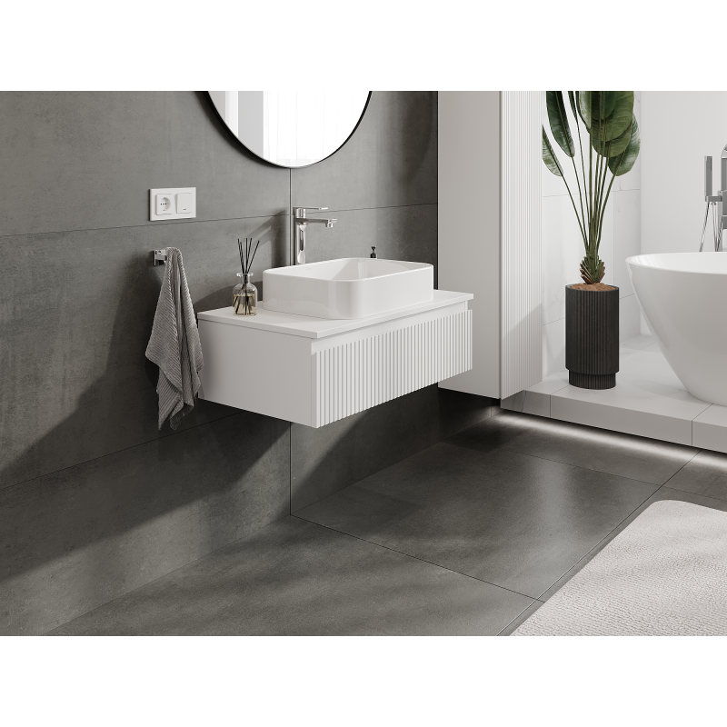 Mexen Rivel badkamerkast onder de wastafel 80 cm, 1 lade, geribbeld, mat wit - 91A20-08023-1-BF01