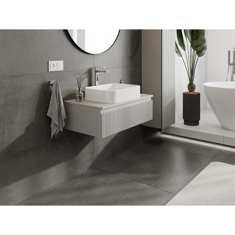Mexen Rivel szafka łazienkowa podumywalkowa 80 cm, 1 szuflada, ryflowana , szara mat - 91A20-08023-1-BF62
