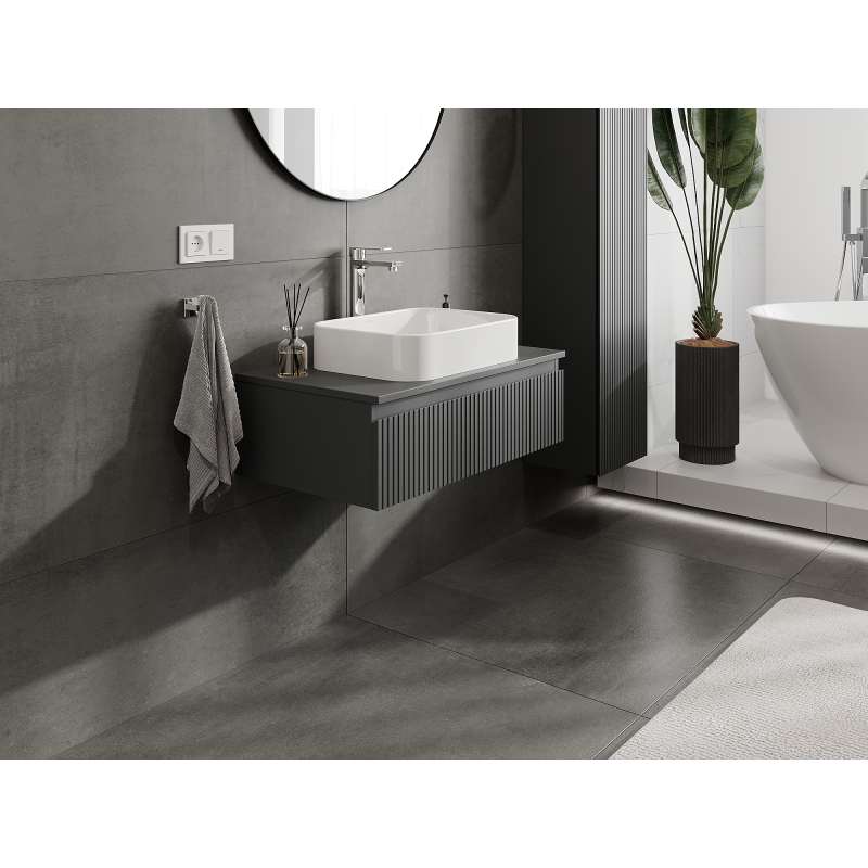 Mexen Rivel meuble de salle de bains sous-lavabo 80 cm, 1 tiroir, rainuré, graphite mat - 91A20-08023-1-BF66
