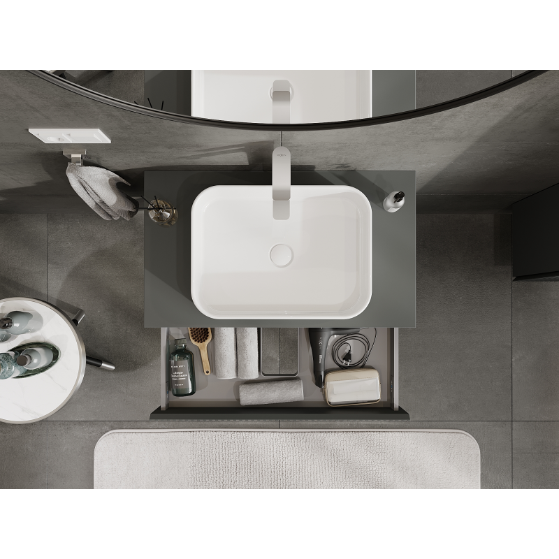 Mexen Rivel meuble de salle de bains sous-lavabo 80 cm, 1 tiroir, rainuré, graphite mat - 91A20-08023-1-BF66