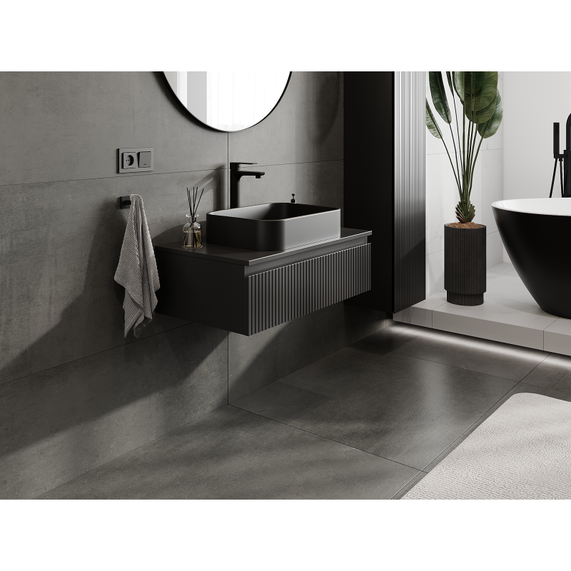 Mexen Rivel armadietto da bagno sotto-lavabo 80 cm, 1 cassetto, scanalato, nero opaco - 91A20-08023-1-BF71