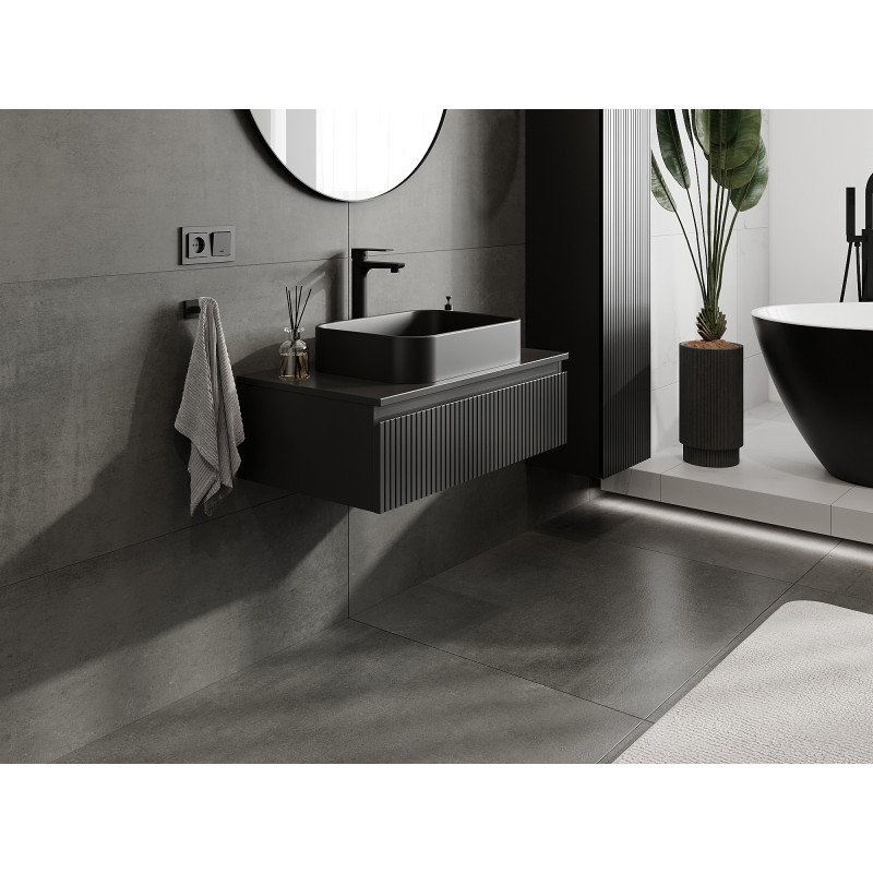 Mexen Rivel bathroom vanity unit 80 cm, 1 drawer, fluted, black matte - 91A20-08023-1-BF71