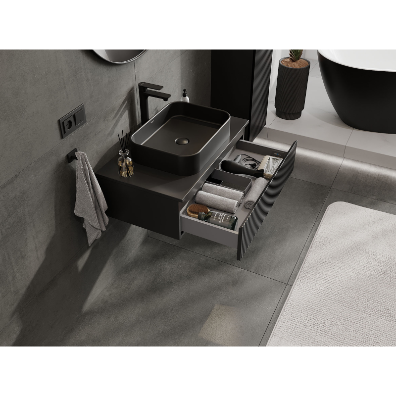 Mexen Rivel badkamerkast onder wastafel 80 cm, 1 lade, gegroefd, zwarte mat - 91A20-08023-1-BF71