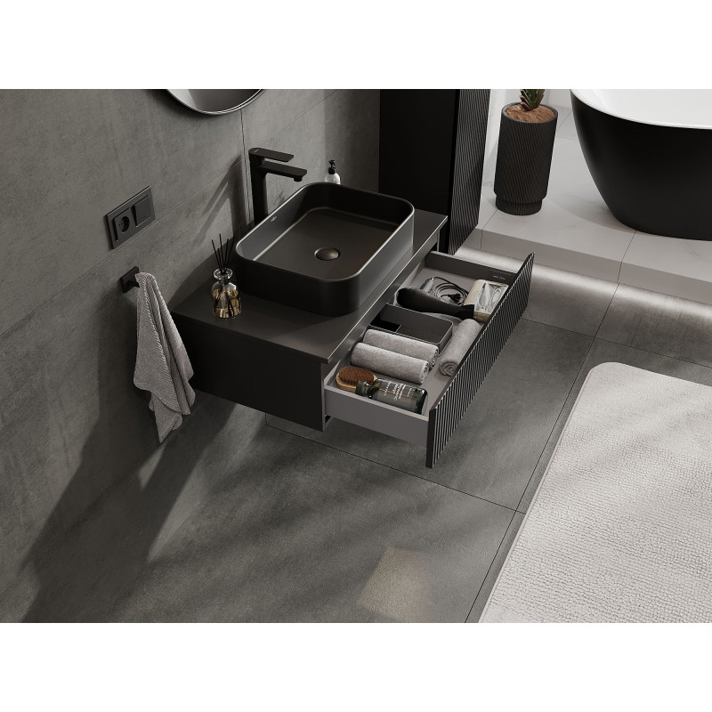 Mexen Rivel bathroom vanity unit 80 cm, 1 drawer, fluted, black matte - 91A20-08023-1-BF71
