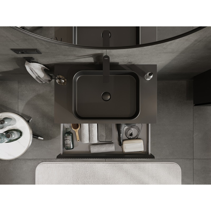 Mexen Rivel bathroom vanity unit 80 cm, 1 drawer, fluted, black matte - 91A20-08023-1-BF71