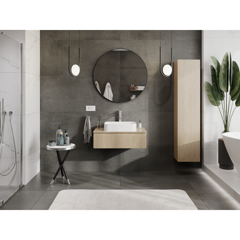 Mexen Rivel badkamerkastje onder wastafel 80 cm, 1 lade, gegroefd, eiken - 91A20-08023-1-BF81