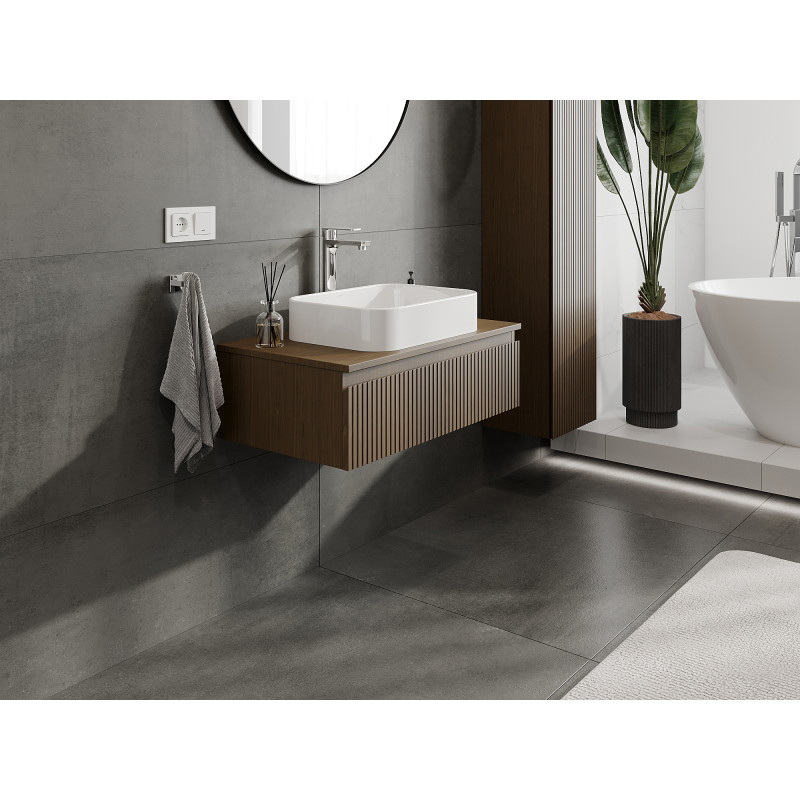 Mexen Rivel bathroom cabinet for washbasin 80 cm, 1 drawer, grooved, walnut - 91A20-08023-1-BF86