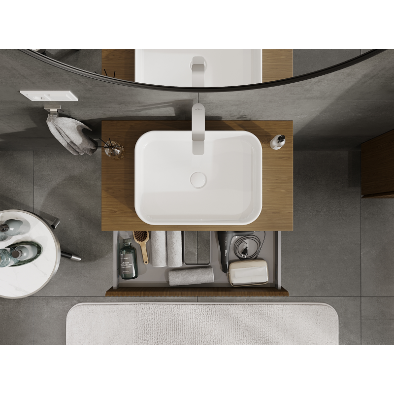 Mexen Rivel meuble de salle de bain sous-lavabo 80 cm, 1 tiroir, rainuré, noyer - 91A20-08023-1-BF86