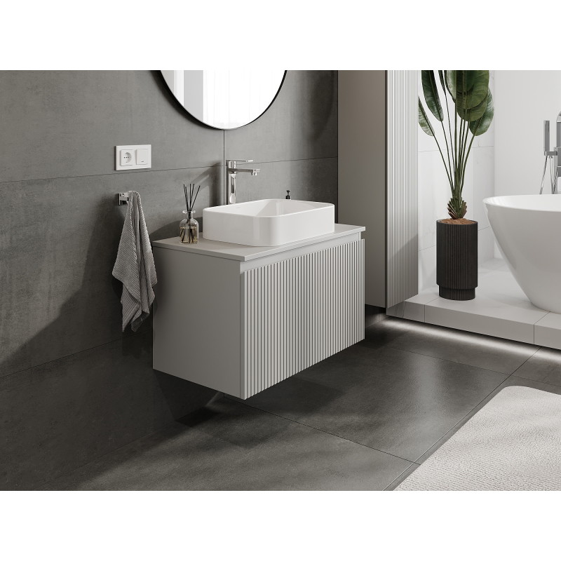 Mexen Rivel bathroom cabinet under sink 80 cm, 1 drawer, grooved, grey matte - 91A20-08047-1-BF62