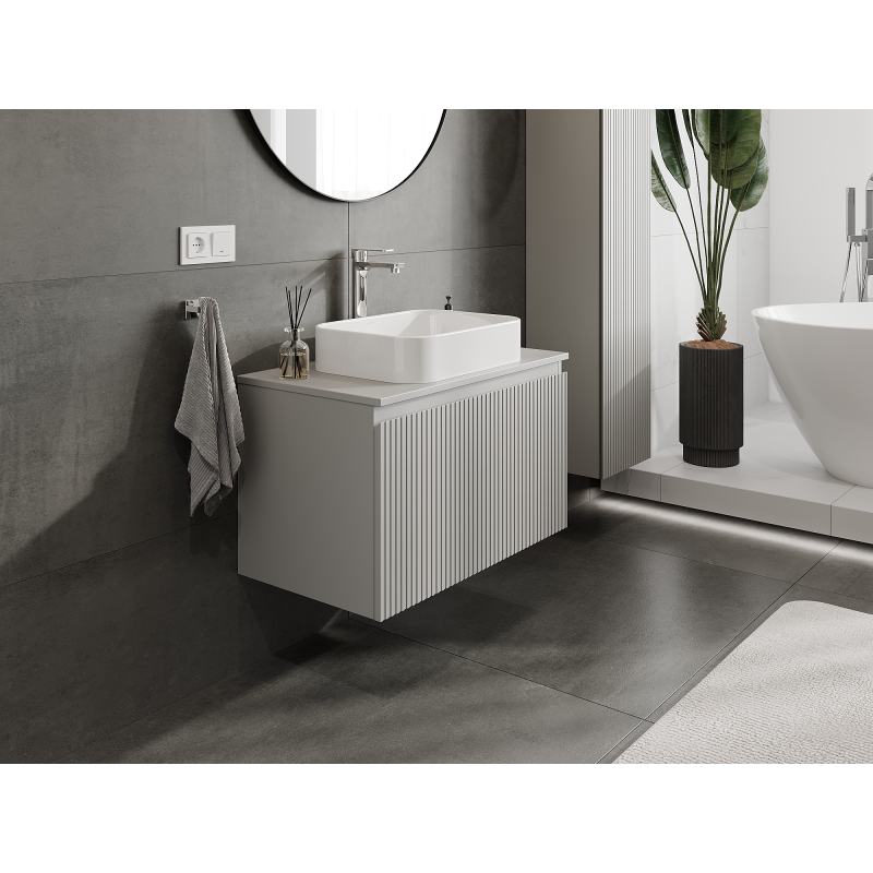 Mexen Rivel meuble de salle de bain sous-vasque 80 cm, 1 tiroir, rainuré, gris mat - 91A20-08047-1-BF62