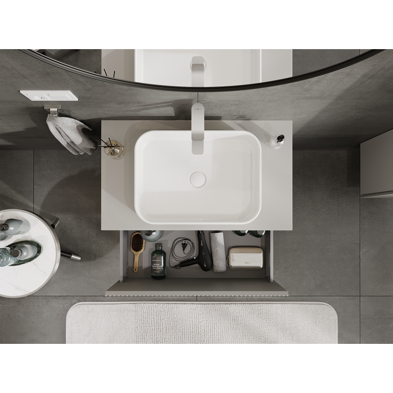 Mexen Rivel 80 cm badrumsskåp för handfat, 1 låda, ribbad, matt grå - 91A20-08047-1-BF62