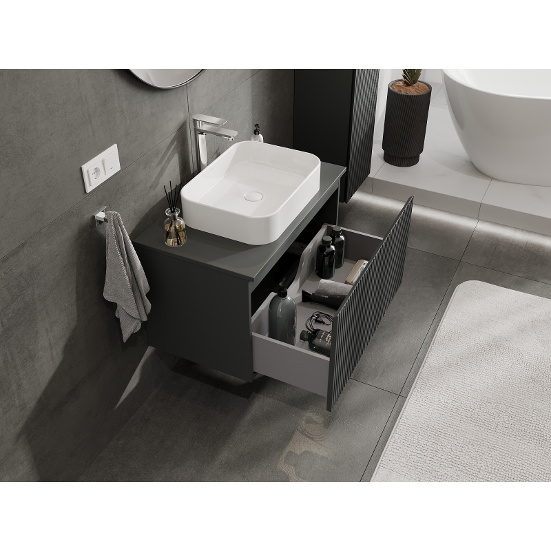 Mexen Rivel meuble de salle de bain sous-vasque 80 cm, 1 tiroir, rainuré, graphite mat - 91A20-08047-1-BF66