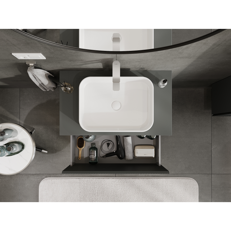 Mexen Rivel Badezimmerschrank für Waschtisch 80 cm, 1 Schublade, geriffelt, Graphit matt - 91A20-08047-1-BF66