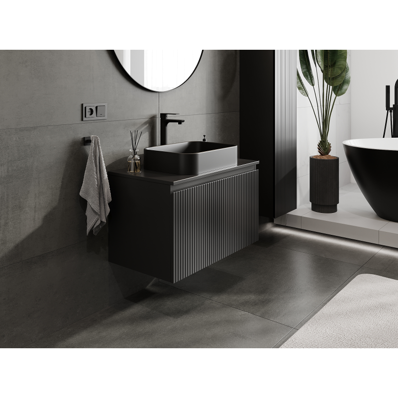 Mexen Rivel meuble de salle de bains sous-vasque 80 cm, 1 tiroir, rainuré, noir mat - 91A20-08047-1-BF71