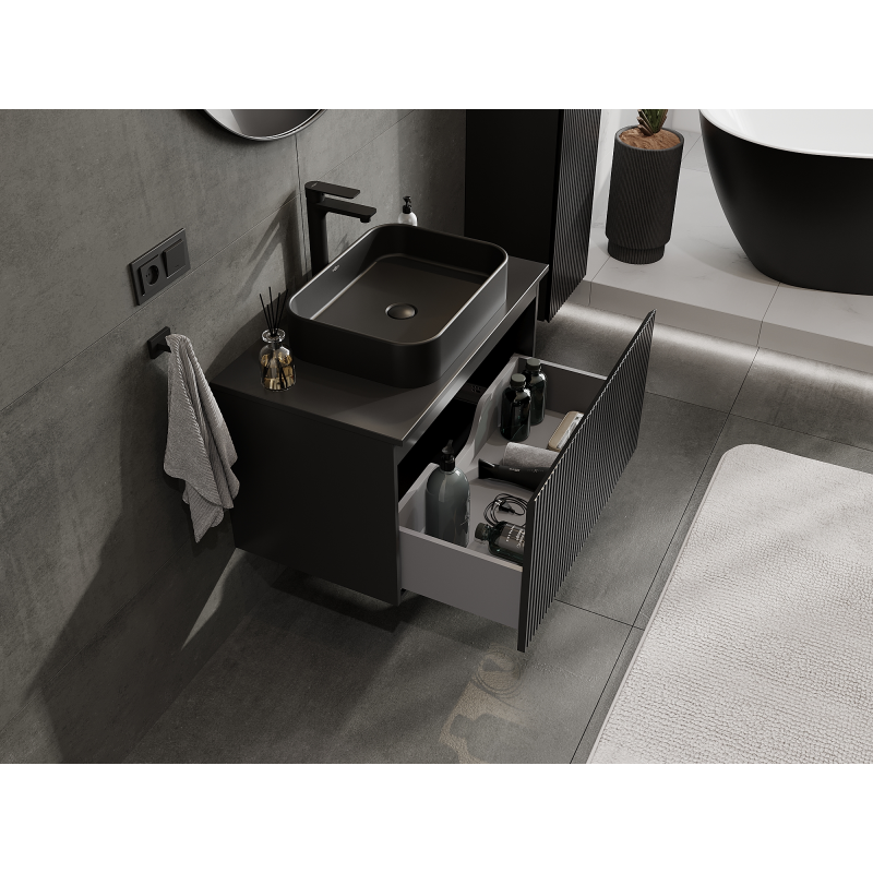 Mexen Rivel badkamerkast onder de wastafel 80 cm, 1 lade, gegroefd, zwart mat - 91A20-08047-1-BF71