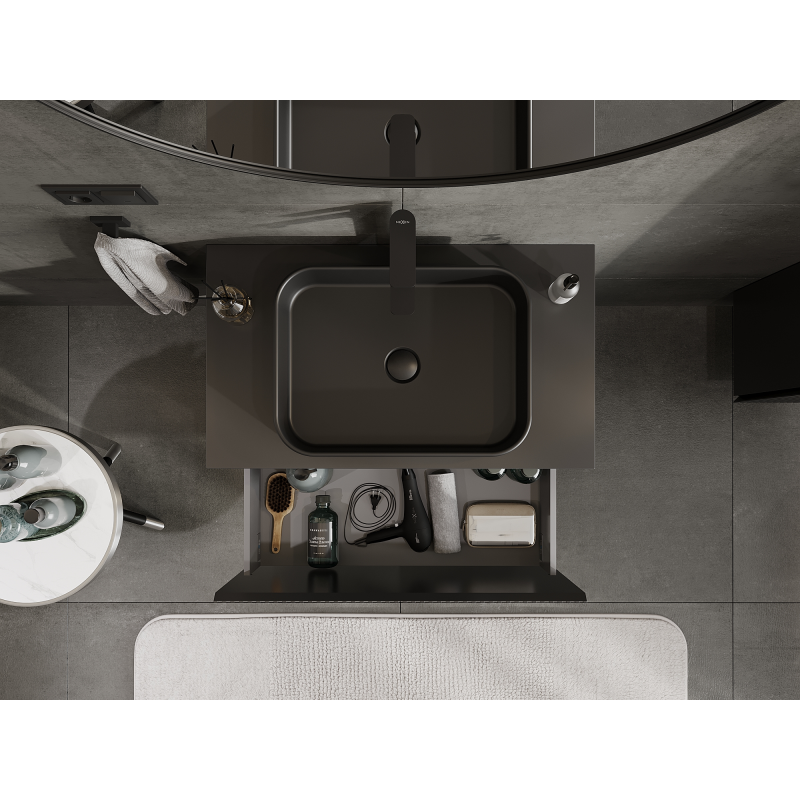 Mexen Rivel mobile da bagno sottolavabo 80 cm, 1 cassetto, scanalato, nero opaco - 91A20-08047-1-BF71