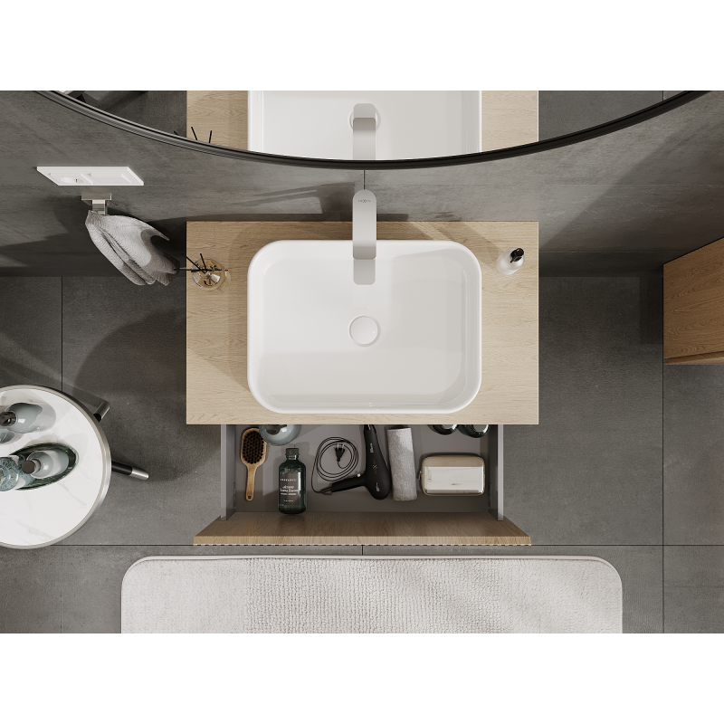 Mexen Rivel gabinete de baño bajo lavabo 80 cm, 1 cajón, ranurado, roble - 91A20-08047-1-BF81