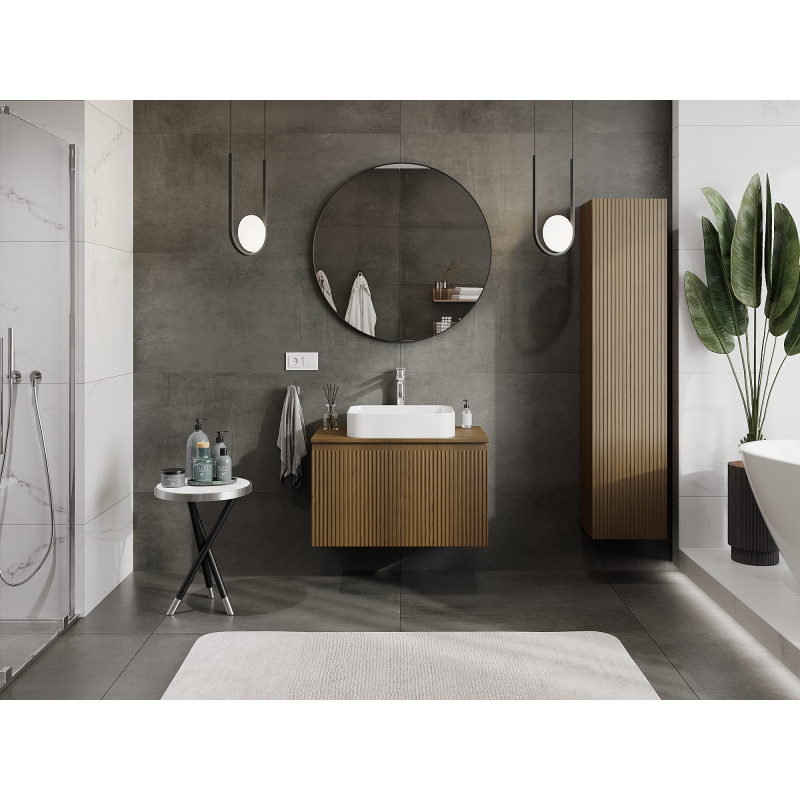 Mexen Rivel Badezimmer-Unterschrank 80 cm, 1 Schublade, geriffelt, Nussbaum - 91A20-08047-1-BF86