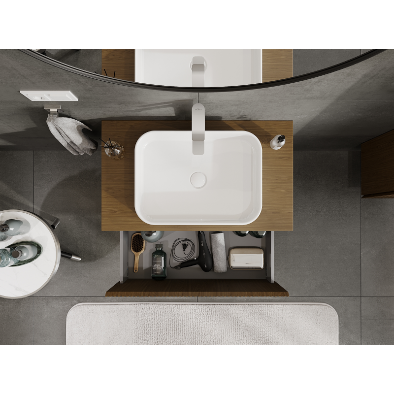 Mexen Rivel armario de baño bajo lavabo de 80 cm, 1 cajón, ranurado, nogal - 91A20-08047-1-BF86