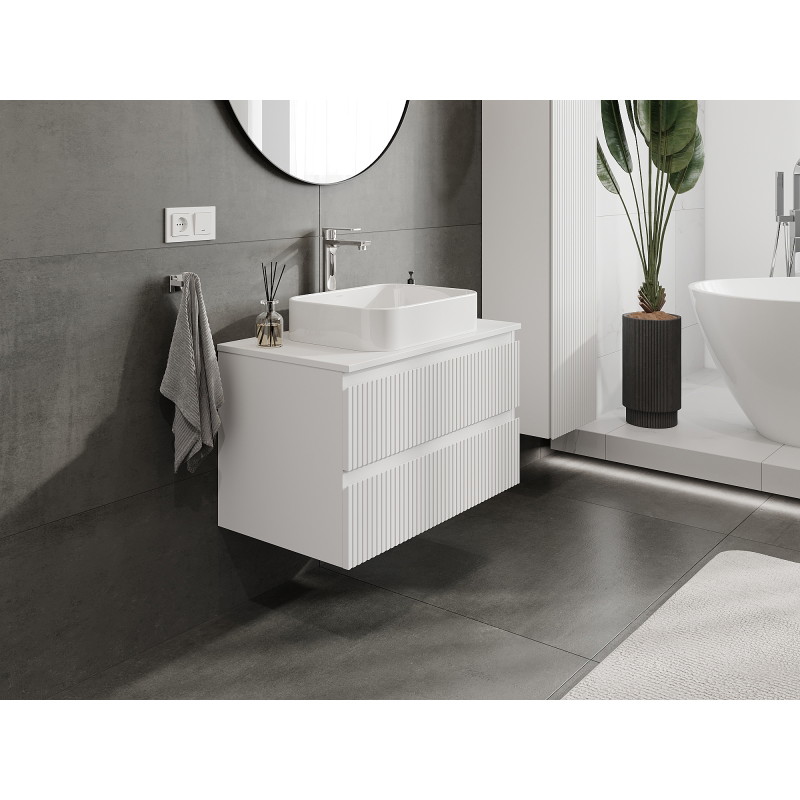 Mexen Rivel kupaonski ormarić za umivaonik 80 cm, 2 ladice, rebrasti, bijela mat - 91A20-08047-2-BFF01