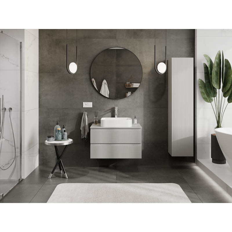 Mexen Rivel armoire de salle de bains sous-lavabo 80 cm, 2 tiroirs, rainurée, gris mat - 91A20-08047-2-BFF62