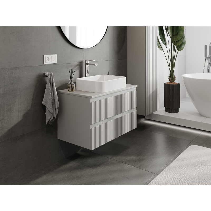 Mexen Rivel armoire de salle de bains sous-lavabo 80 cm, 2 tiroirs, rainurée, gris mat - 91A20-08047-2-BFF62