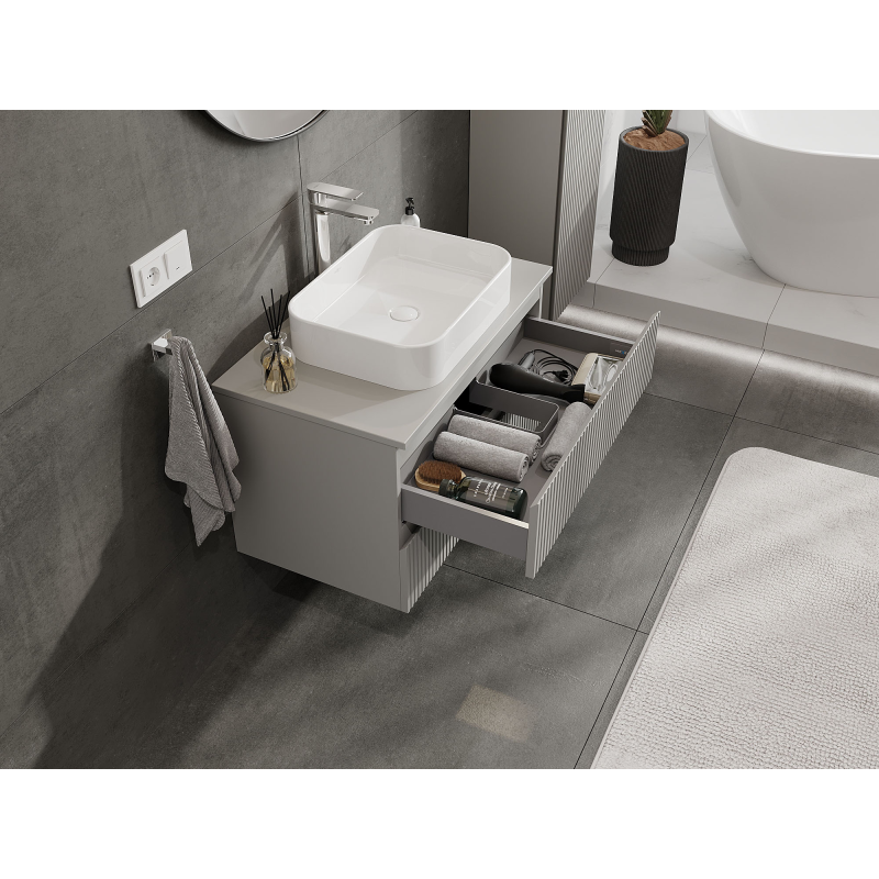 Mexen Rivel armoire de salle de bains sous-lavabo 80 cm, 2 tiroirs, rainurée, gris mat - 91A20-08047-2-BFF62