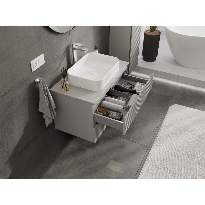 Mexen Rivel mobiletto da bagno sottolavabo 80 cm, 2 cassetti, scanalato, grigio opaco - 91A20-08047-2-BFF62