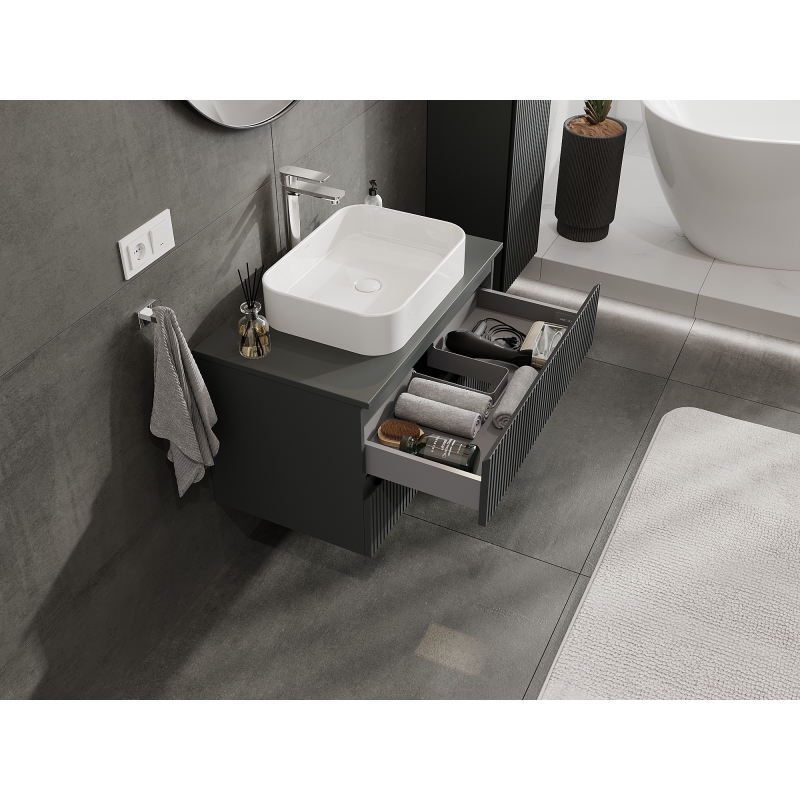 Mexen Rivel armário de casa de banho para lavatório 80 cm, 2 gavetas, ranhurado, grafite mate - 91A20-08047-2-BFF66