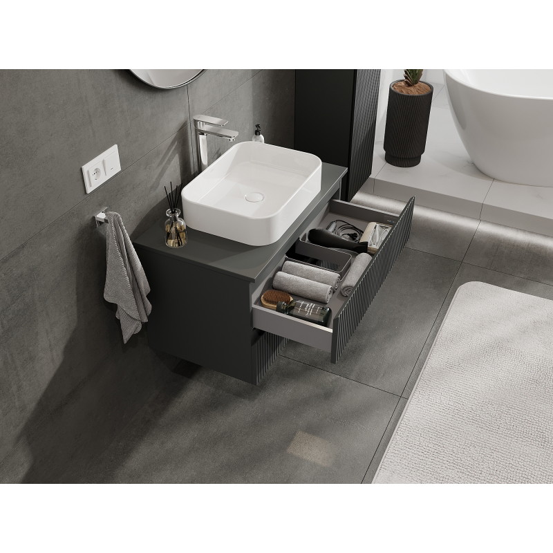 Mexen Rivel bathroom cabinet, 80 cm, 2 drawers, fluted, matte graphite - 91A20-08047-2-BFF66
