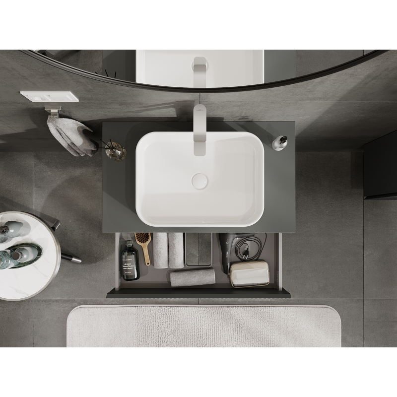 Mexen Rivel meuble sous-lavabo 80 cm, 2 tiroirs, rainuré, graphite mat - 91A20-08047-2-BFF66