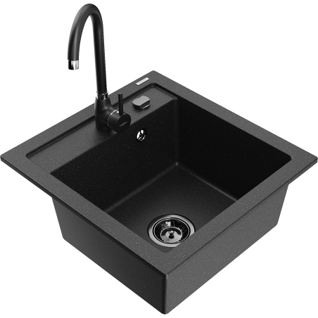 Mexen Vito Granite Kitchen Sink 1-Bowl with Telma Kitchen Tap, Black/Silver Metallic - 6503-73-670200-70-B