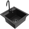 Mexen Vito Granite Kitchen Sink 1-Bowl with Telma Kitchen Tap, Black/Silver Metallic - 6503-73-670200-70-B