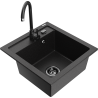 Mexen Vito Granitspüle 1-becken mit Küchenarmatur Telma, Schwarz/Silber Metallic - 6503-73-670200-70-B