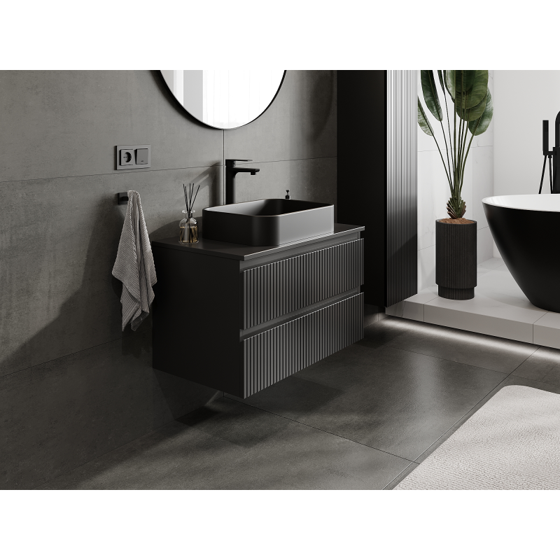 Mexen Rivel ντουλάπι μπάνιου υπό-νιπτηρα 80 εκ., 2 συρτάρια, αυλακωμένο, μαύρο