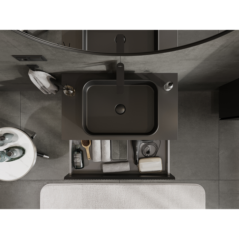 Mexen Rivel mobile bagno sottolavabo 80 cm, 2 cassetti, scanalato, nero opaco - 91A20-08047-2-BFF71