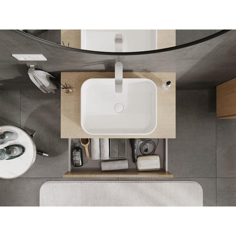 Mexen Rivel badrumsskåp under tvättställ 80 cm, 2 lådor, räfflad, ek - 91A20-08047-2-BFF81