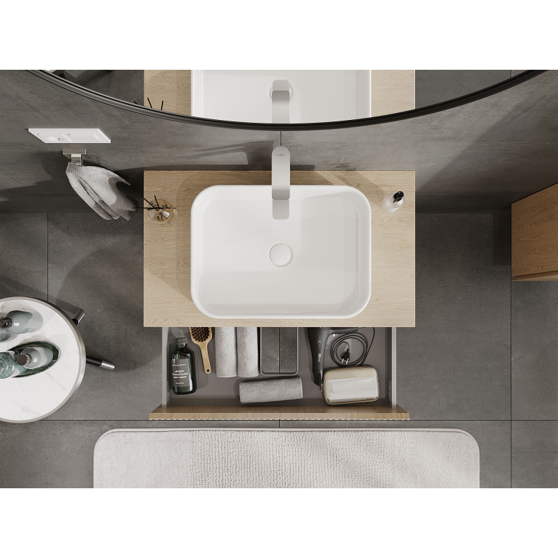 Mexen Rivel meuble de salle de bain sous lavabo 80 cm, 2 tiroirs, rainuré, chêne - 91A20-08047-2-BFF81