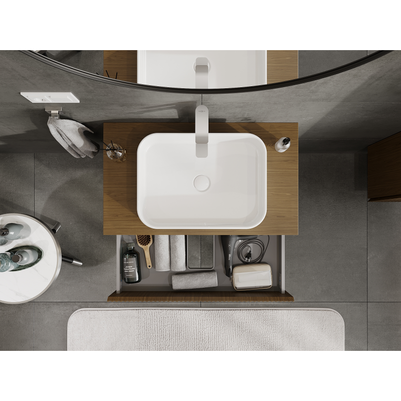 Mexen Rivel meuble de salle de bain sous lavabo 80 cm, 2 tiroirs, rainuré, noix - 91A20-08047-2-BFF86