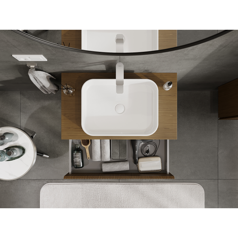 Mexen Rivel mueble de baño bajo lavabo de 80 cm, 2 cajones, estriado, nogal - 91A20-08047-2-BFF86