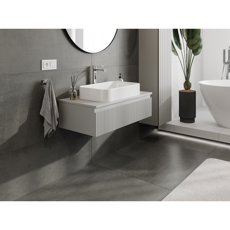 Mexen Rivel Badezimmerschrank für Waschbecken 90 cm, 1 Schublade, gerillt, grau matt - 91A20-09023-1-BF62