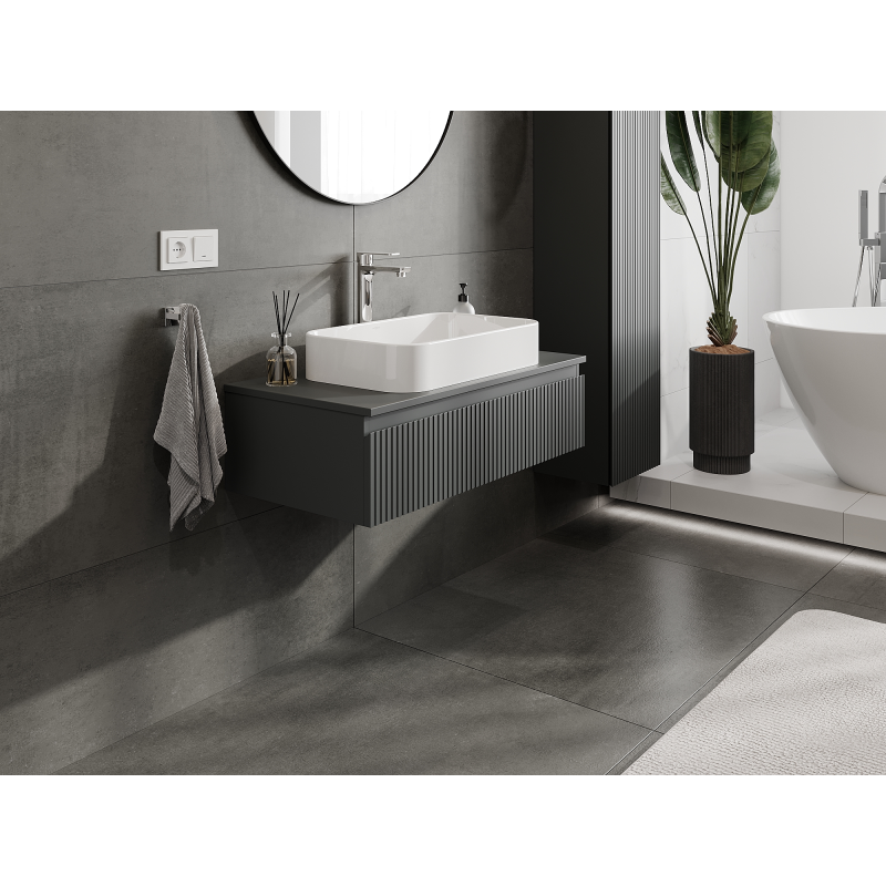 Mexen Rivel badkamerkastje voor wastafel 90 cm, 1 lade, geribbeld, mat grafiet - 91A20-09023-1-BF66