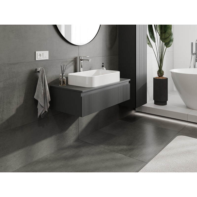 Mexen Rivel ormarić za kupaonicu ispod umivaonika 90 cm, 1 ladica, rebrasta, mat grafit - 91A20-09023-1-BF66