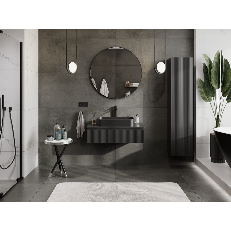 Mexen Rivel meuble de salle de bain sous-lavabo 90 cm, 1 tiroir, rainuré, noir mat - 91A20-09023-1-BF71