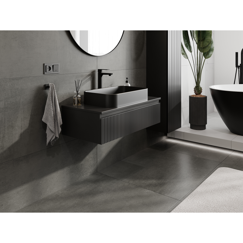 Mexen Rivel meuble de salle de bain sous-lavabo 90 cm, 1 tiroir, rainuré, noir mat - 91A20-09023-1-BF71